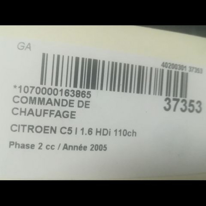 Commande de chauffage occasion CITROEN C5 I Phase 2 09-2004->06-2008 1.6 HDi 110ch 3