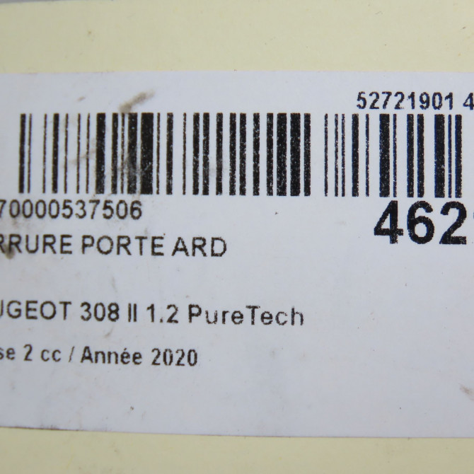 Serrure porte ard occasion PEUGEOT 308 II Phase 1 04-1995->04-1999 1.2 PureTech 110ch 9826110980 5