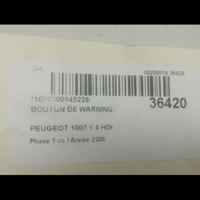 Bouton de warning occasion PEUGEOT 1007 Phase 1 04-2005->12-2010 1.4 HDI 6554EA 3