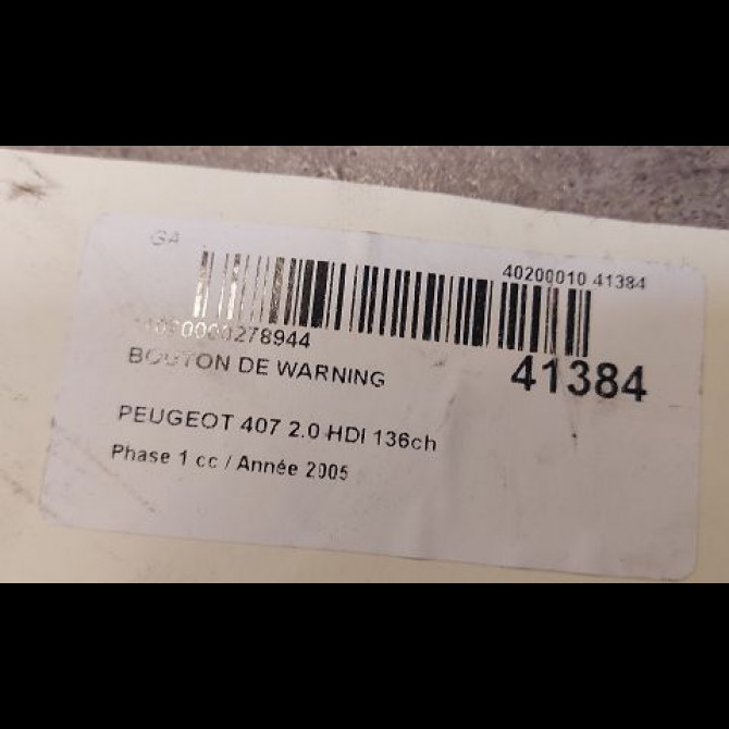 Bouton de warning occasion PEUGEOT 407 Phase 1 04-2004->07-2008 2.0 HDI 136ch 6554EA 3