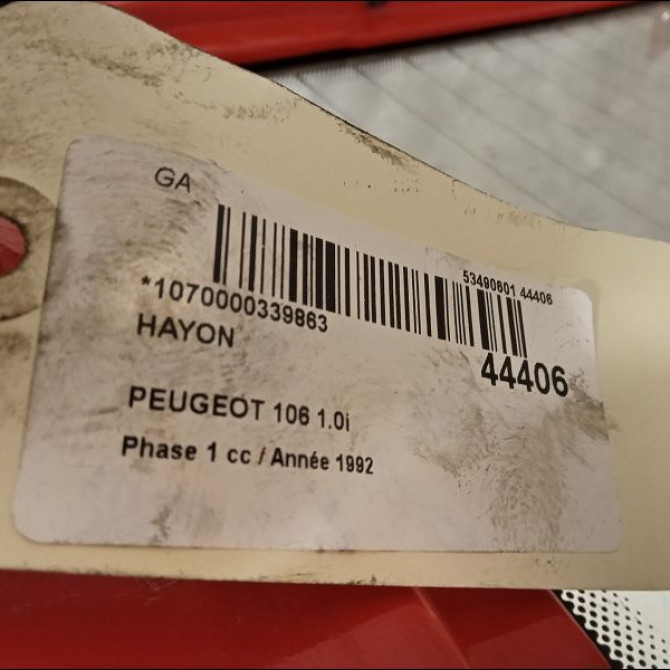 Hayon occasion PEUGEOT 106 Phase 1 09-1991->04-1996 1.0i 8701A4 2