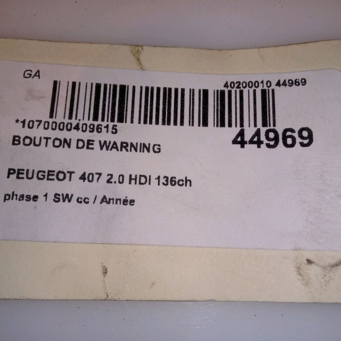 Bouton de warning occasion PEUGEOT 407 phase 1 SW 07-2004->07-2008 2.0 HDI 136ch 6554EA 5