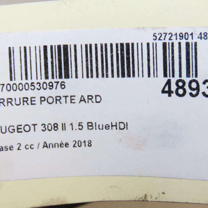 Serrure porte ard occasion PEUGEOT 308 II Phase 1 04-1995->04-1999 1.5 BlueHDI 100ch 9826110980 8