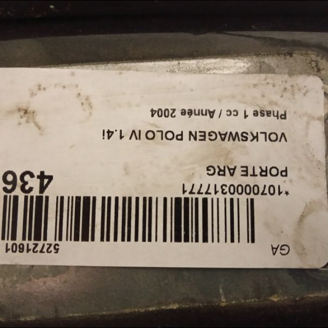 Porte arrière gauche occasion VOLKSWAGEN POLO IV Phase 1 01-2002->05-2005 1.4i 75ch 6Q6833055H 3