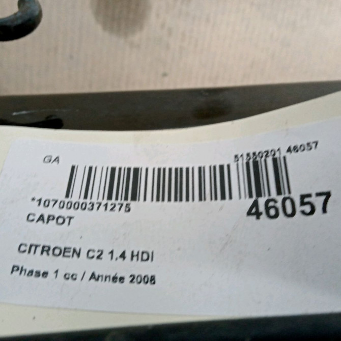 Capot occasion CITROEN C2 Phase 1 09-2003->10-2008 1.4 HDi 7901Q3 5