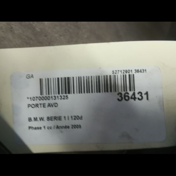 Porte avant droite occasion B.M.W. SERIE 1 I Phase 1 05-2004->12-2006 120d 41517191012 3