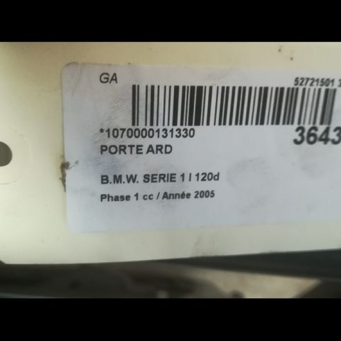 Porte arrière droite occasion B.M.W. SERIE 1 I Phase 1 05-2004->12-2006 120d 41527191018 3