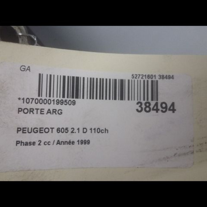 Porte arrière gauche occasion PEUGEOT 605 Phase 2 07-1994->07-1999 2.1 D 110ch 900658 3