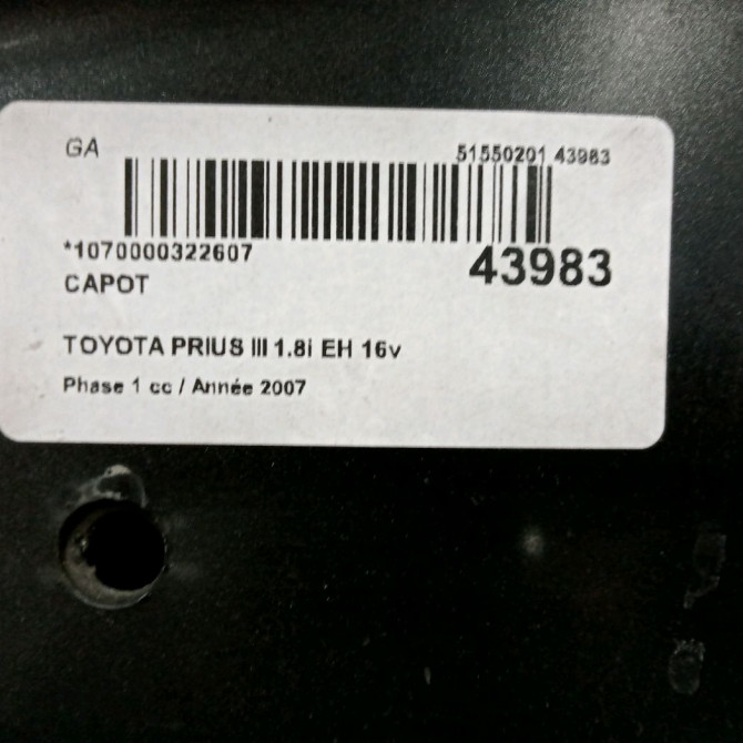 Capot occasion TOYOTA PRIUS II 5330147030 4