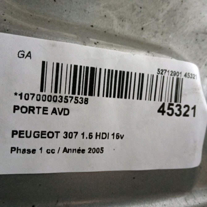 Porte avant droite occasion PEUGEOT 307 Phase 1 04-2001->06-2005 1.6 HDI 16v 110ch 9004S7 3