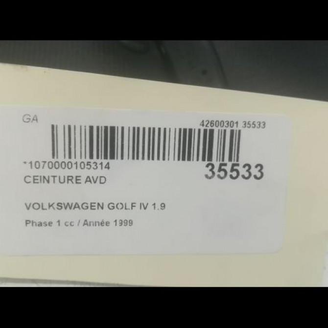 Ceinture avant droite occasion VOLKSWAGEN GOLF IV GOLF IV Phase 1 1998-01-01->2005-06-30 1.9 TDI 110ch 1J3857706SHCQ 5