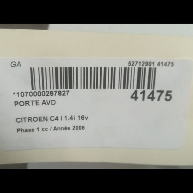 Porte avant droite occasion CITROEN C4 I Phase 1 11-2004->07-2008 1.4i 16v 9004W5 3