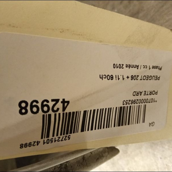 Porte arrière droite occasion PEUGEOT 206 + Phase 1 03-2009->05-2013 1.1i 60ch 9008A5 3