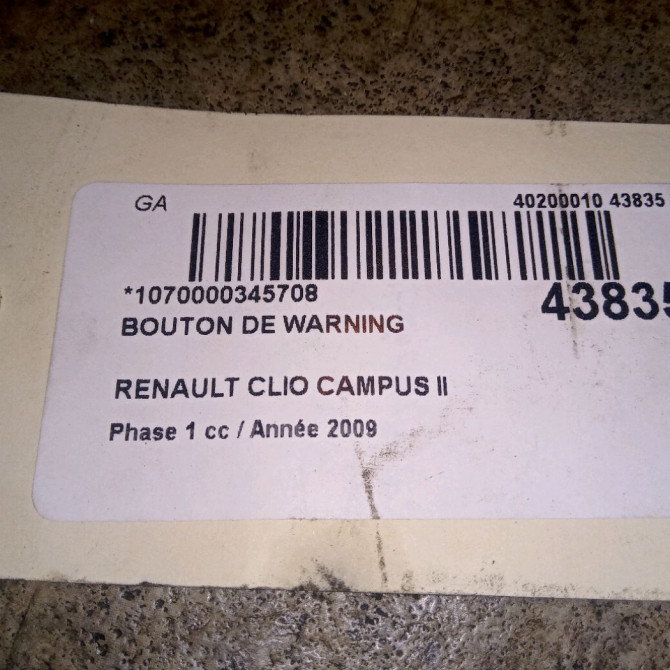 Bouton de warning occasion RENAULT CLIO CAMPUS II Phase 1 07-2006->07-2009 1.5 DCI 65ch 8200634256 2