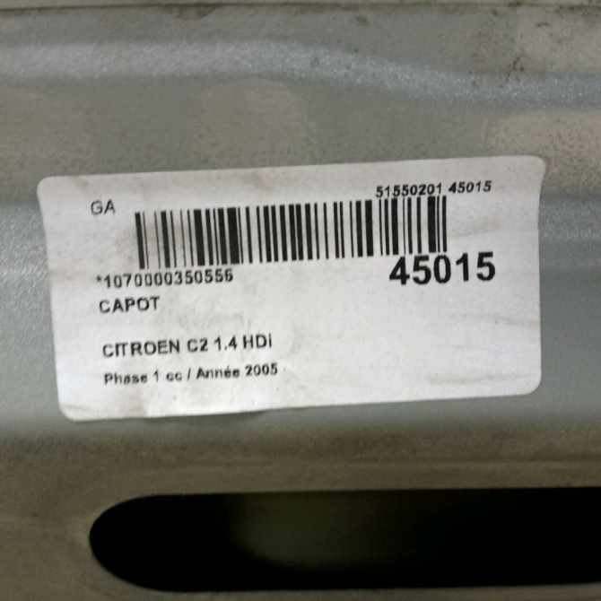 Capot occasion CITROEN C2 Phase 1 09-2003->10-2008 1.4 HDi 7901K2 3