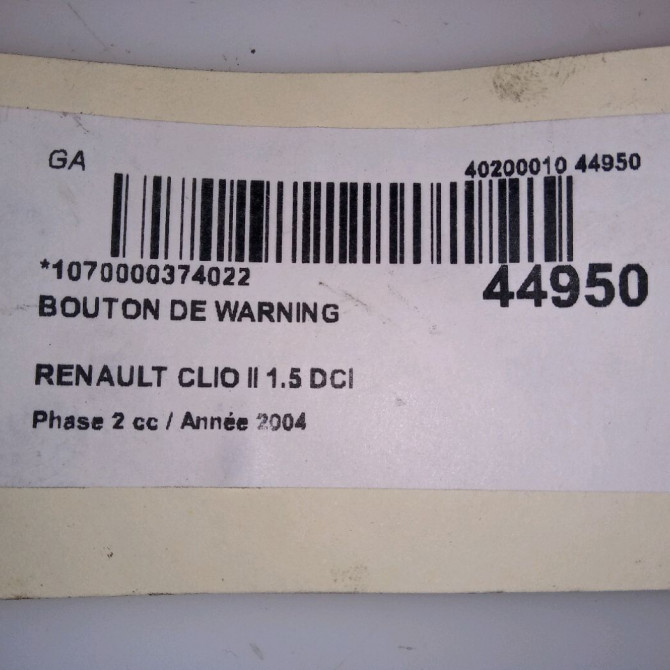 Bouton de warning occasion RENAULT CLIO II Phase 2 06-2001->07-2006 1.5 DCI 65ch 8200634256 4