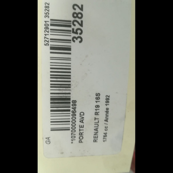 Porte avant droite occasion RENAULT 19 Phase 2 04-1992->04-1997 1.8i 3