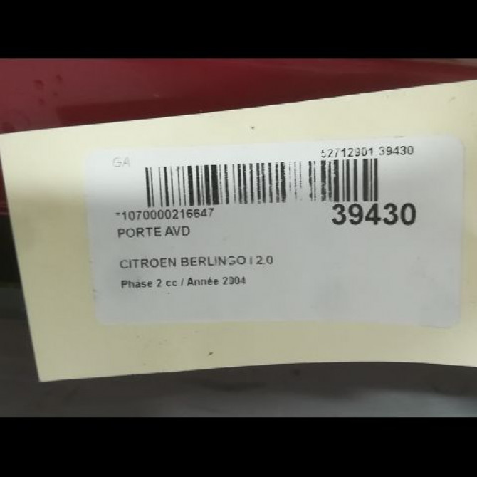 Porte avant droite occasion CITROEN BERLINGO I Phase 2 11-2002->10-2010 2.0 HDi 90ch 9004W3 3