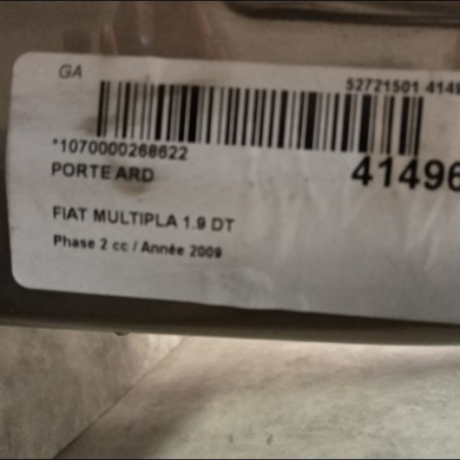 Porte arrière droite occasion FIAT MULTIPLA Phase 2 09-2004->04-2010 1.9 DT MULTIJET 120ch 51734616 2