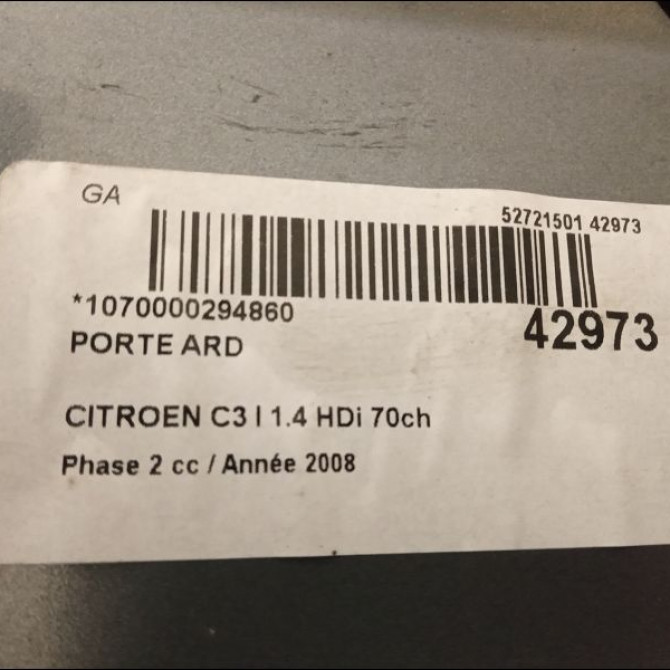 Porte arrière droite occasion CITROEN C3 I Phase 2 10-2005->12-2010 1.4 HDi 70ch 9008Q5 2