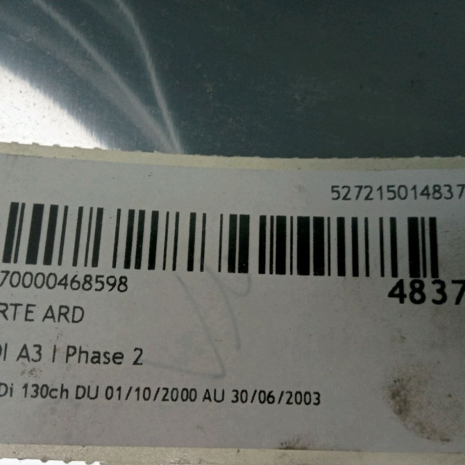 Porte arrière droite occasion AUDI A3 I Phase 2 10-2000->06-2003 1.9 TDi 130ch 8L4833052C 3