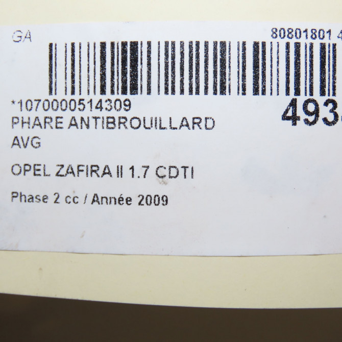 Phare antibrouillard avant gauche occasion OPEL ZAFIRA II Phase 2 01-2008->12-2014 1.7 CDTI 125ch 93357465 5