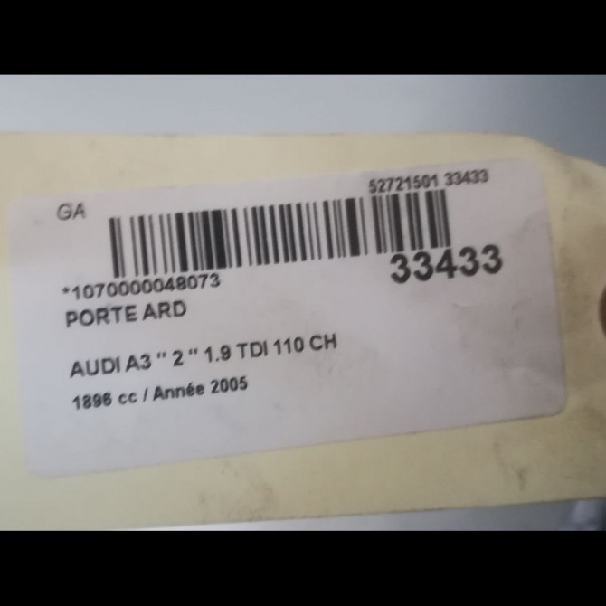 Porte arrière droite occasion AUDI A3 II Phase 1 06-2003->06-2008 1.9 TDi 8P4833052A 3