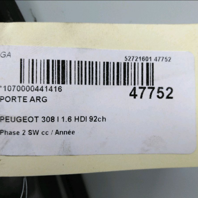 Porte arrière gauche occasion PEUGEOT 308 I Phase 1 04-1995->04-1999 1.6 HDI 92ch 9006R8 6