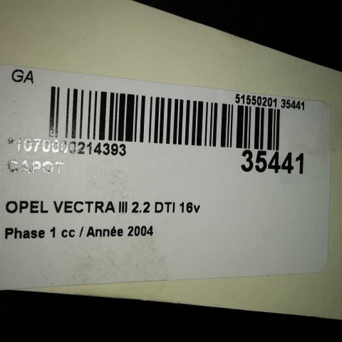 Capot occasion OPEL VECTRA III Phase 1 06-2002->10-2005 2.2 DTI 16v 125ch 93184795 4