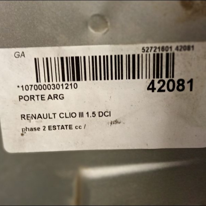 Porte arrière gauche occasion RENAULT CLIO III phase 2 ESTATE 03-2009->12-2014 1.5 DCI 75ch 2