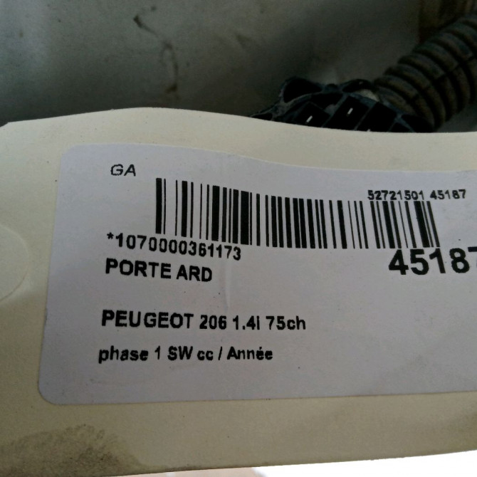 Porte arrière droite occasion PEUGEOT 206 206 phase 1 SW 2002-06-01->2006-12-31 1.4i 75ch 9008J4 3