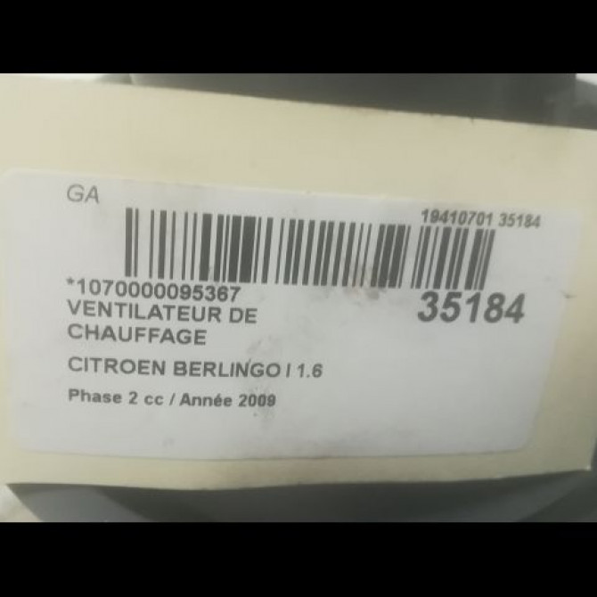 Ventilateur de chauffage occasion CITROEN BERLINGO I Phase 2 11-2002->10-2010 1.6 HDi 75ch 3