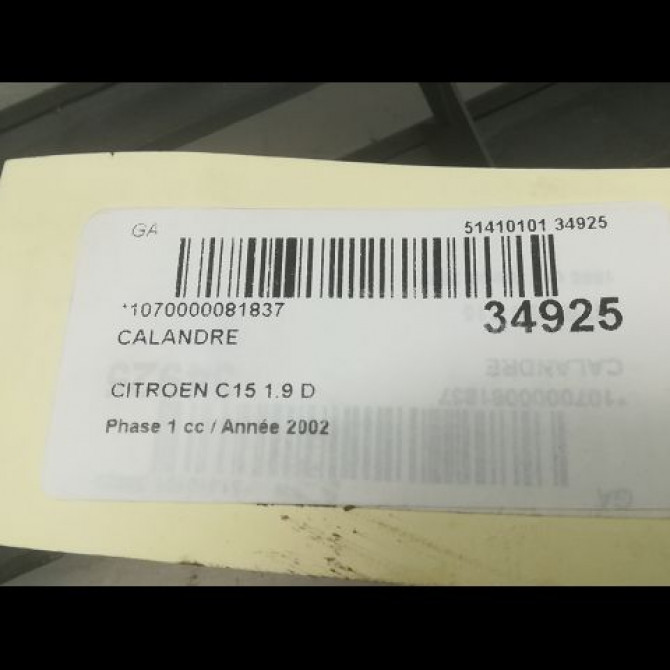 Calandre occasion CITROEN C15 Phase 1 07-1987->06-1996 1.9 D 96129991YB 2