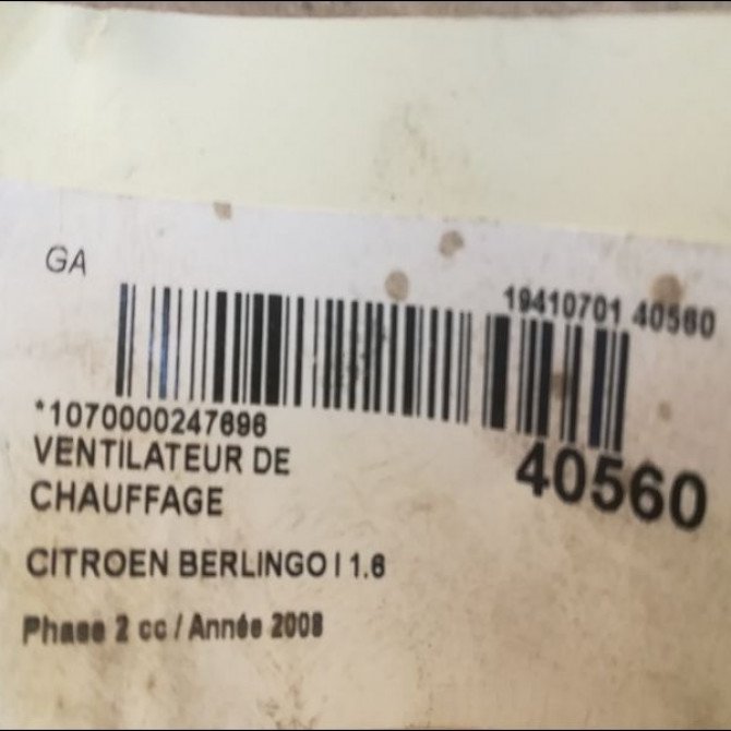 Ventilateur de chauffage occasion CITROEN BERLINGO I Phase 2 11-2002->10-2010 1.6 HDi 75ch 3