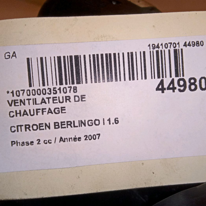 Ventilateur de chauffage occasion CITROEN BERLINGO I Phase 2 11-2002->10-2010 1.6 HDi 75ch 5