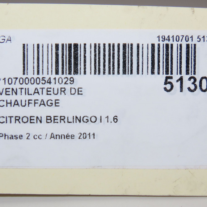 Ventilateur de chauffage occasion CITROEN BERLINGO I Phase 2 11-2002->10-2010 1.6 HDi 75ch 6