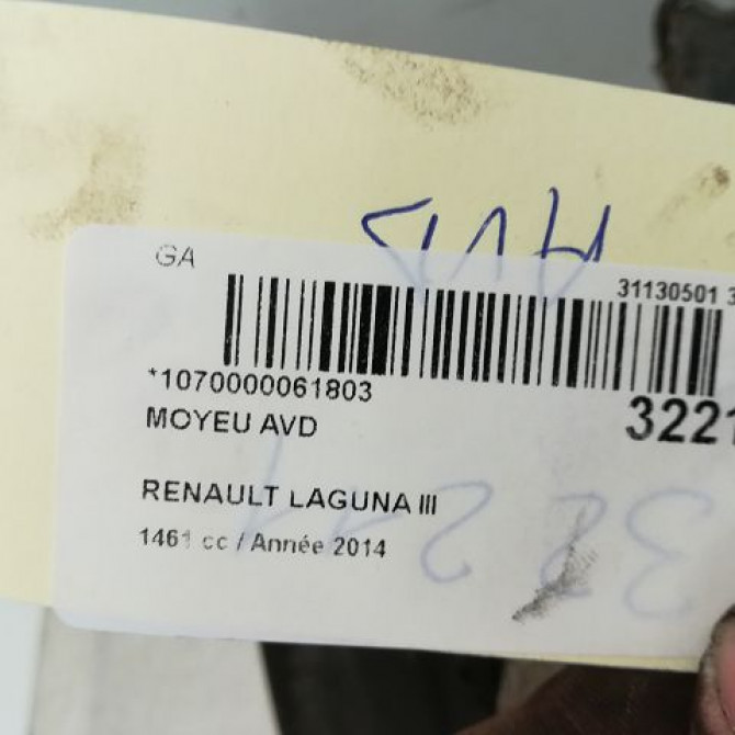 Moyeu avd occasion RENAULT LAGUNA III Phase 1 10-2007->10-2010 1.5 DCI 402102771R 6