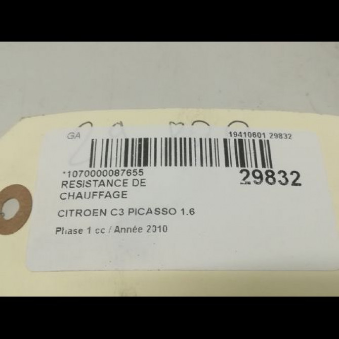 Resistance de chauffage occasion CITROEN C3 PICASSO Phase 1 02-2009->08-2012 1.6 HDi 16v 90ch 6436A9 3