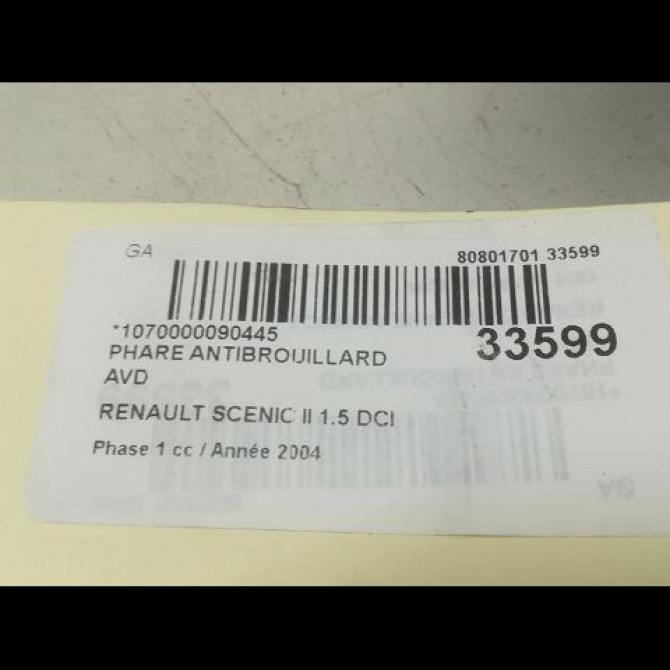 Phare antibrouillard avant droit occasion RENAULT SCENIC II Phase 1 03-2004->09-2006 1.5 DCI 100ch 8200074008 3