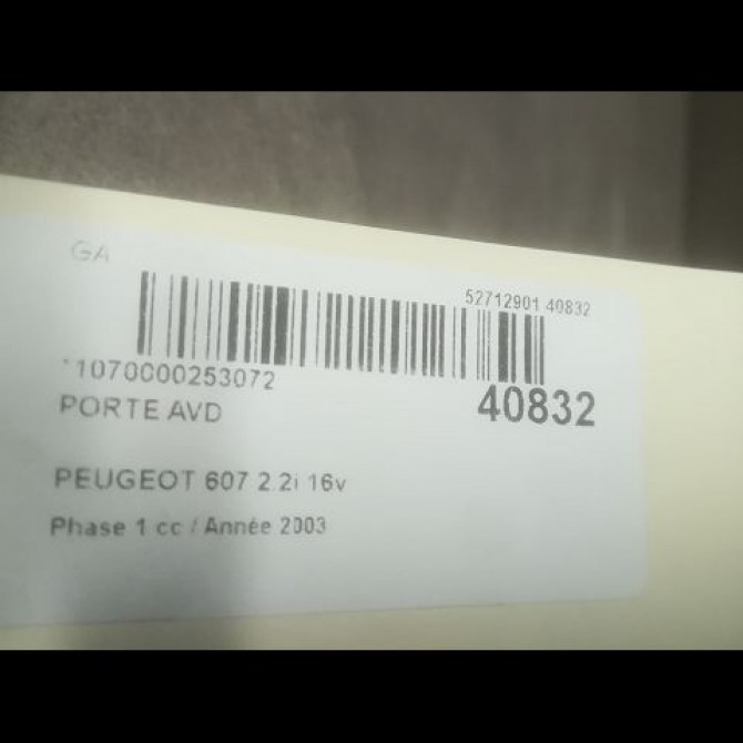 Porte avant droite occasion PEUGEOT 607 Phase 1 11-1999->09-2004 2.2i 16v 9004L4 3