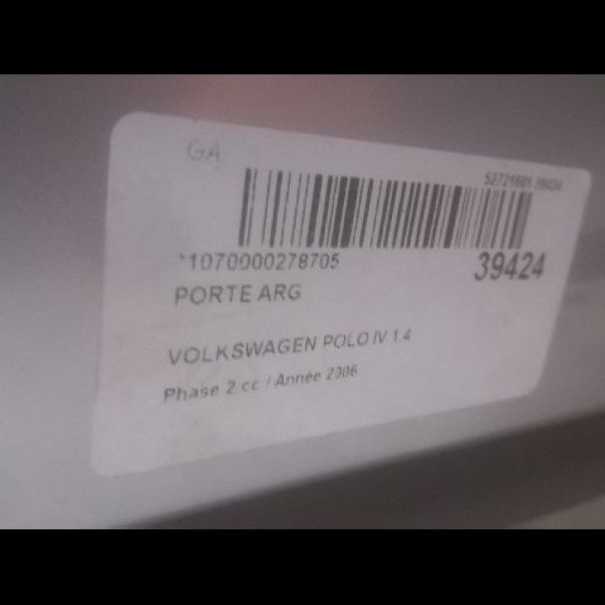 Porte arrière gauche occasion VOLKSWAGEN POLO IV Phase 2 05-2005->09-2009 1.4 TDI 70ch 3