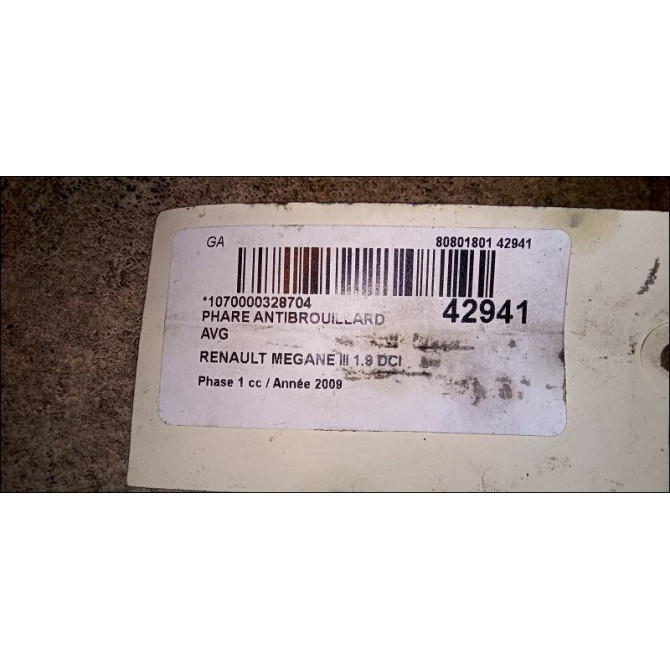 Phare antibrouillard avant gauche occasion RENAULT MEGANE III Phase 1 11-2008->01-2012 1.9 DCI 130ch 8200074008 3