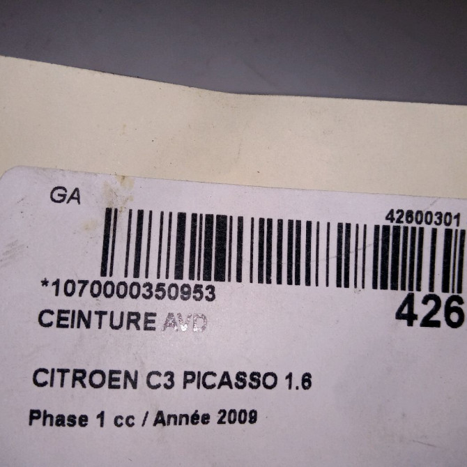 Ceinture avant droite occasion CITROEN C3 PICASSO Phase 1 02-2009->08-2012 1.6 HDi 16v 90ch 8975GW 5