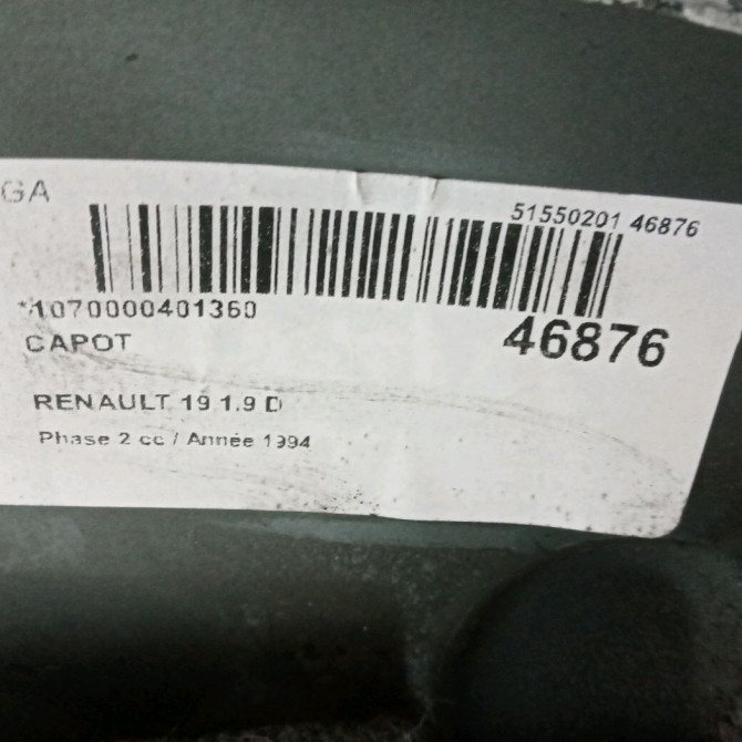 Capot occasion RENAULT 19 Phase 2 04-1992->04-1997 1.9 D 7751470908 4