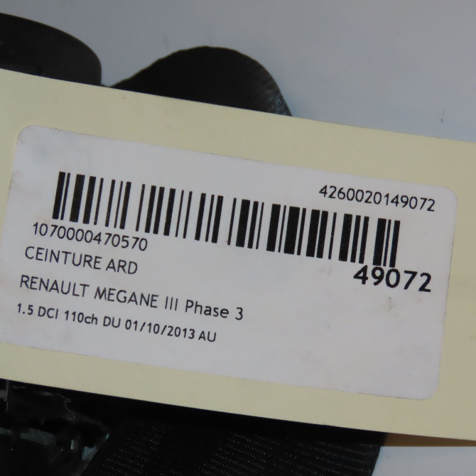 Ceinture arrière droite occasion RENAULT MEGANE III Phase 3 10-2013->... 1.5 DCI 110ch 888401620R 3