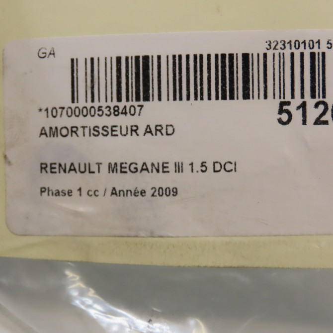 Amortisseur arrière droit occasion RENAULT MEGANE III Phase 1 11-2008->01-2012 1.5 DCI 105ch 562107002R 3