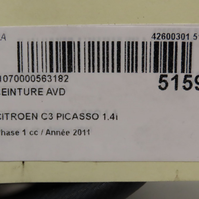 Ceinture avant droite occasion CITROEN C3 PICASSO Phase 1 02-2009->08-2012 1.4i 16v 95ch 8975GW 5