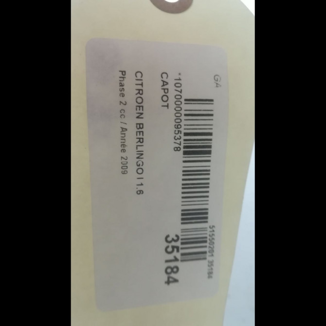 Capot occasion CITROEN BERLINGO I Phase 2 11-2002->10-2010 1.6 HDi 75ch 7901K5 3