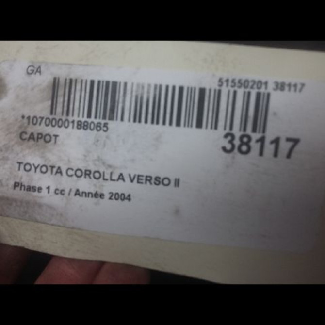 Capot occasion TOYOTA COROLLA VERSO II Phase 1 05-2004->06-2007 115 D-4D 533010F010 4