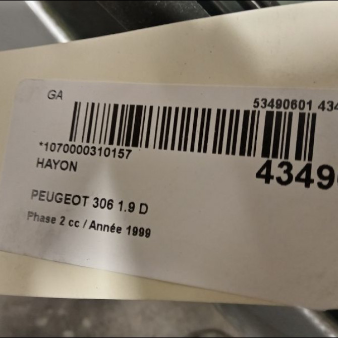 Hayon occasion PEUGEOT 306 Phase 2 04-1997->03-2002 1.9 D 8701N0 2